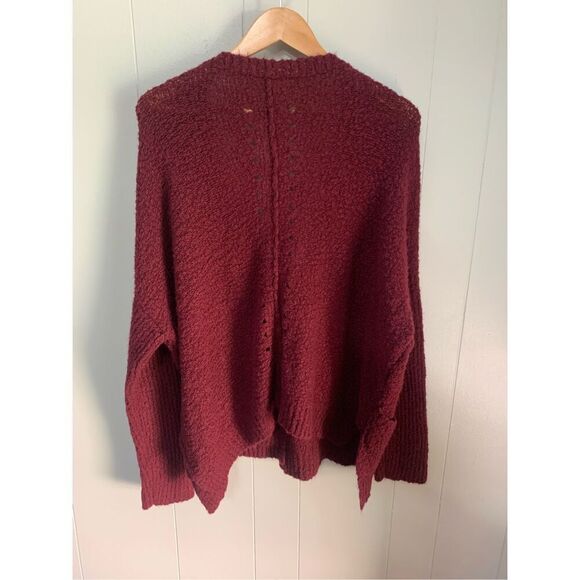 Free People Sweater Fall Friend Oversized Fuzzy Textured Boho Fall Winter Maroon - Picture 4 of 9